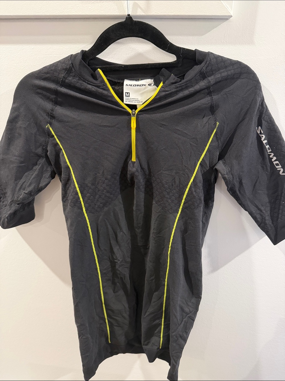 Salomon Black Short-Sleeve base layer with Yellow Trim